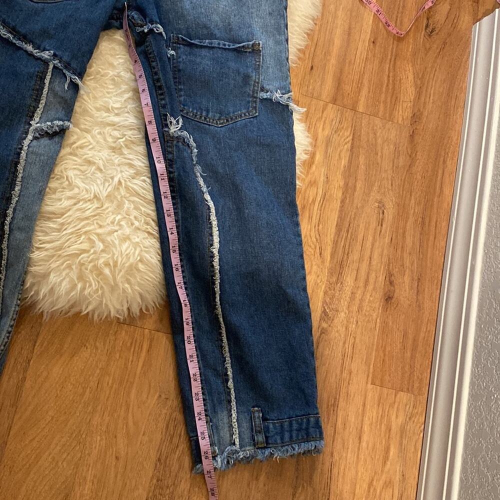 Funky Reworked Spliced Raw Hem Straight Leg High Rise Women’s Denim Jeans - Picture 10 of 12